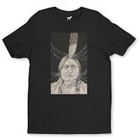 a black t - shirt with an indian head on it